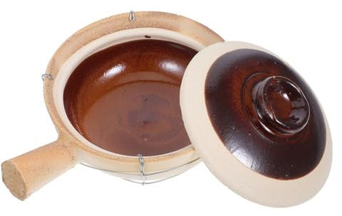 COOLHIYA Pentola di Terracotta Cinese 0,5l Manico Singolo e Filo in Ferro, Casseruola Coperta Resistente alle Alte Temperature per Riso in Terracotta, Stufati e Zuppe, per Cucina Casalinga