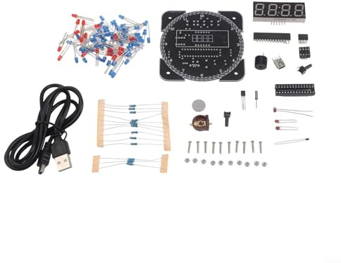 BildeeMait Kit orologio a LED rotante fai da te con chip DS1302 5 V SCM scheda di apprendimento progetto di saldatura elettronica temperatura tempo di luminosità automatica (blu)