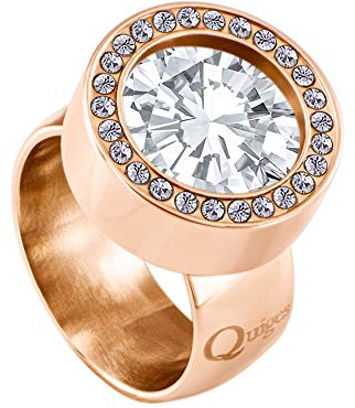 Quiges Anillo de acero inoxidable de oro rosa brillante con cristales de circonita de 12 mm y moneda de circonita transparente intercambiable en tamaño 18