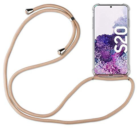 Hülle Kompatibel mit Samsung Galaxy S20 | Handykette Smartphone Halskette Hülle mit Band | Handyhülle mit Kordel zum Umhängen Kompatibel für Galaxy S20 | Beige/Braun