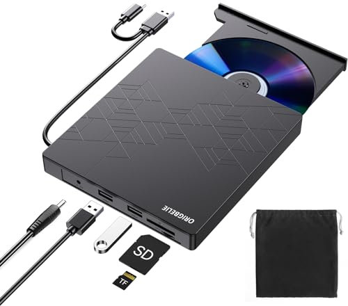 ORIGBELIE 6 in 1 Externes CD DVD Laufwerk, Externer DVD Brenner USB 3.0 Typ C CD/DVD ROM +/-RW Laufwerk mit USB-Anschluss, Externes CD Laufwerk für Laptop Desktop Mac OS Win11/10/8/7/XP Linux Vista