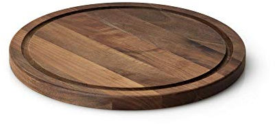 Continenta 4205 Platos para Carne con Ranura para Zumo, Madera de Nogal, diámetro 28 x 1,8 cm, Tabla para Servir y Hacer Pan, vaporera y Vetas Naturales con Aceite