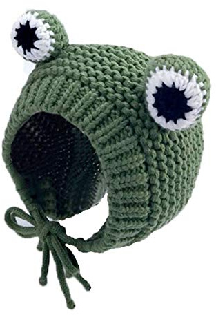 MINGSEECESS Kids Knitted Beanie Hat Cute Frog Cartoon Winter Warmer Cap with Big Eyes for Baby Boys Girls Green