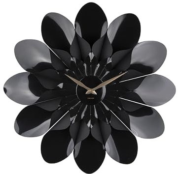 Present Time [DL] Wall Clock Flower Plastic Black D. 60cm, H. 5cm, Excl. 1 AA Battery -