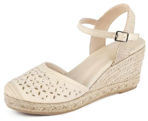 Qonetic Women's Closed Toe Platform Sandals Summer Buckle Ankle Strap Espadrilles Wedge Sandals