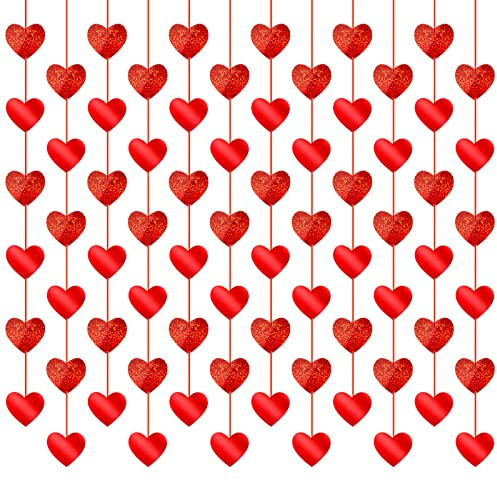 72 Pcs Red Hearts Banner Garland - NO DIY Required - Valentines Day Red Heart PVC Hanging String Garland for Valentine's Day Decorations Wedding Anniversary Birthday Party Supplies