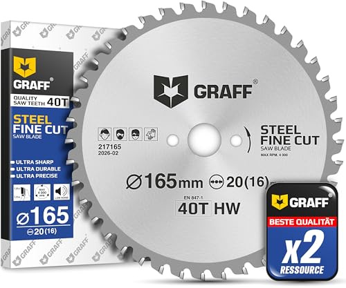 GRAFF Sågblad 165x20 mm - Metallsågblad för Metall Aluminium Konstruktionsstål Metallrör - Cirkelsågblad kompatibel med Geringssåg Utbytessåg Bordssåg Laddlös Cirkelsåg - Professional Sågblad 165 mm