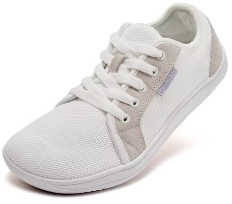 HOBIBEAR Barfota breda Unisex Skor för Män Kvinnor Utomhus Trail Running Minimalistiska Walking Skor Lätta och andas, Vit, 37 EU/bred