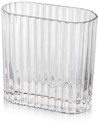Räfflad glasvas dekoration blomvas för bordsdekoration modern vas transparent vas glas för vardagsrum matbord entré spiselkrans, hylla bröllop kontor