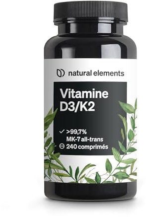Vitamina D3 + K2 – MK-7 all-trans >99,7% e vitamina D3 2.000 U.I. – 240 compresse – ad alto dosaggio, elevata biodisponibilità – senza additivi inutili