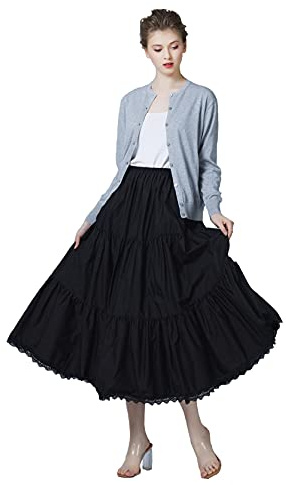 BEAUTELICATE Sottogonna Donna Cotone Corta Lunga Antistatico Retro Sottoveste con Pizzo Mezza Gonna per Abiti (Nero - 90cm, XXL)