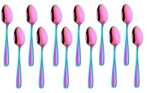 SBOMHS teskedar 12 st rostfritt stål kaffeskedar 13,5 cm små skedar espressosked dessertsked mini teaspoonger metall mockasked (regnbåge)