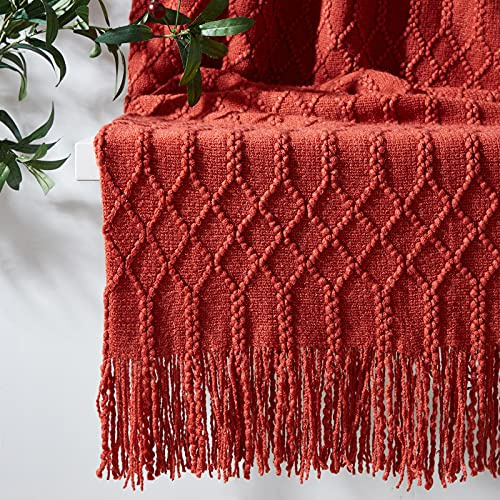 KASYLAN 100% Acrylic Knitted Throw Blanket Textured Solid Soft Decorative Throw for Sofa, Couch, Bed,127x152cm,Rust