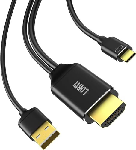 Loryi Cavo HDMI a USB C 4K@60Hz, adattatore da 2 m HDMI a Type C con alimentazione USB, cavo HDMI a USBC, compatibile con MacBook Pro, Xreal Air, Nreal Air, iMac, XPS, monitor portatile toccabile