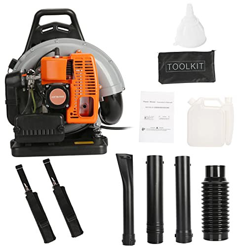 Mochila de 2 tiempos, 63 CC, 665 CFM, soplador de hojas a gas, soplador de césped, refrigeración por aire, gasolina, bajo consumo de combustible, soplador de nieve para el cuidado del césped del