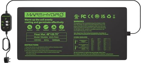 MARS HYDRO Estera calefactora para plantas con termostato para jardín terrario, alfombrilla térmica para plántulas germinación y anfibios reptiles -48 x 20.75
