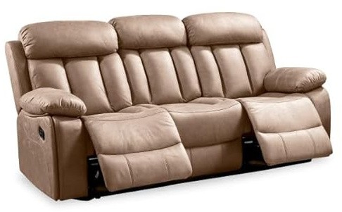 HOGAR24 ES - Sofá 3 Plazas, Sofá Reclinable, Sofa Relax, Acabado en Tejido Beige, Medidas: 208 cm (Ancho) x 101 cm (Alto) x 97 (Fondo)