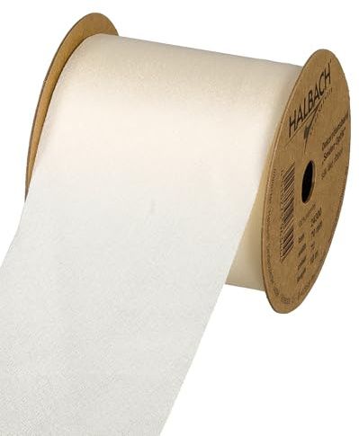 Halbach Sidenband, presentband, sidenutseende (vegan) | bredd 70 mm, längd 10 m | bandband med diskret sidenglans, | för festliga tillfällen | färg: grädde