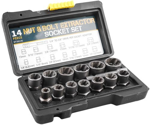 Juego de 14 extractores de tuercas en espiral, juego de llaves de vaso de perfil en espiral, extractor de tuercas de rueda con adaptador hexagonal, juego de extractores de tornillos y tuercas oxidadas