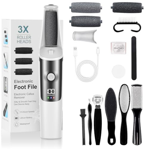 PKBD Electric Foot File for Hard Skin Remover Feet Callus Professional Pedicure Tool with Accessories Kit, 3 Speeds-Waterproof Ultra-Long Battery Life, Easy To Carry Foot Care Gift for Women&Men-White