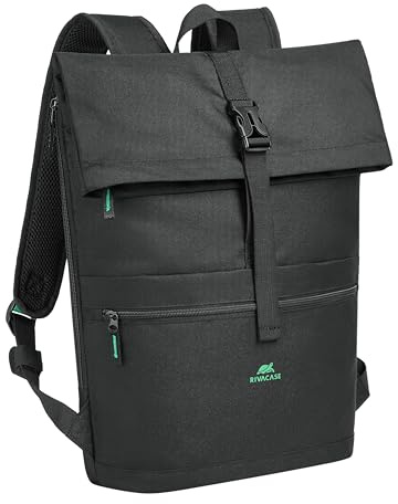 Rolltop Eco Sac à dos, 15 l, pour ordinateur portable jusqu'à 15,6, imperméable, pour homme et femme, Noir , 15L