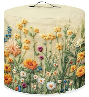 Suobstales Embroidery Daisy Flower Print Dust Cover for 6 Quart Instant Pot and Extra Accessories, Pressure Cooker Cover Electric Appliance Covers Air Fryer Accessories with Pocket and Handle, M