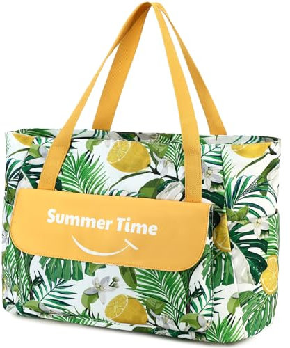 Myhozee Strandtasche XXL Familie Wasserdicht Badetasche Damen Groß Beach Bag mit reißverschluss & Haltegurt für Stranddecke, Sommer Schwimmbad Sauna Tasche Tote Bag Sopper für Strand Pool Reisen