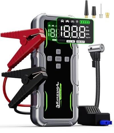 Avviatore Emergenza per Auto con Compressore 160PSI, 7000A Booster Avviamento Auto/Moto (Fino a Tutti i Benzina e 10L Diesel), 12V Starter Batteria con Torcia