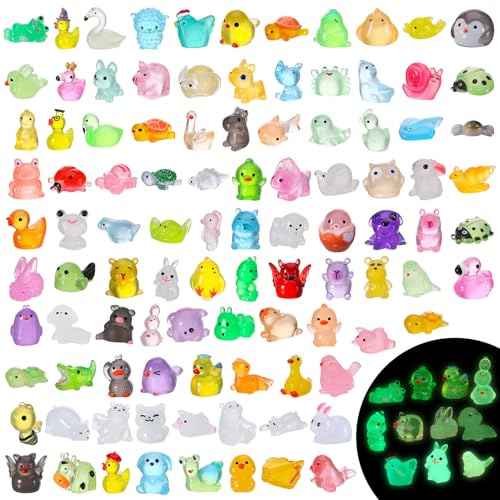 GSrenyu 100pcs Mini Resin Animals Luminous,100 Style Glow Tiny Resin Animal | Little Small Plastic Animals Figures for Micro Landscape Fairy Garden Aquarium Dollhouse Decor