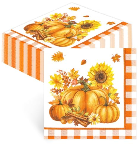 40 Stück Servietten Herbst - Thanksgiving Herbst Deko, Kürbis Servietten für Erntedankfest Herbst Ernte Geburtstagsparty, 33x33