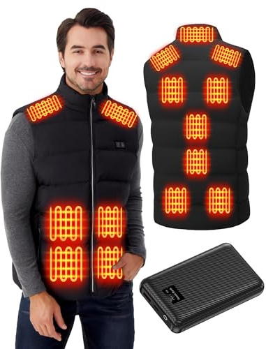 SKYWPOJU Gilet Riscaldato per Uomini Donne: Giacca Termica Elettrica con Pacco Batteria - Gilet Riscaldato Leggero da Inverno Unisex con 15 Zone di Riscaldamento per Escursionismo Caccia all'Aperto