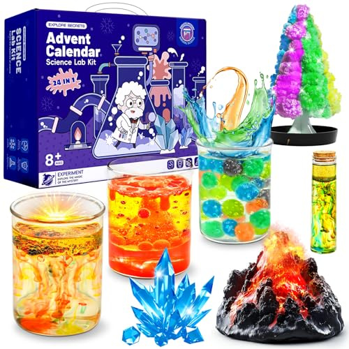 Calendario dell'Avvento 2025 Kit scientifico giocattoli per ragazze ragazzi calendario conto alla rovescia regali S-T-E-M esperimenti scientifici con 24 fantastici esperimenti Natale per bambini