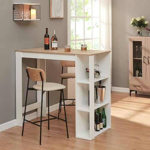 [en.casa] Bartisch Danderyd Bistrotisch Esstisch 120 x 60 x 106 cm Küchentheke mit 3 Ablagefächern Stehtisch Bartheke für Esszimmer Wohnzimmer Küche Weiß/Eicheoptik