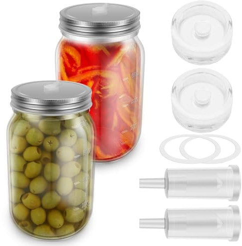 Juego de 2 tarros de fermentación de 800 ml, con válvula de fermentación, anillo de sellado, de silicona, tarros para fermentación, kimchi, chucrut, mermelada, caramelos, nueces, judías (cubierta de