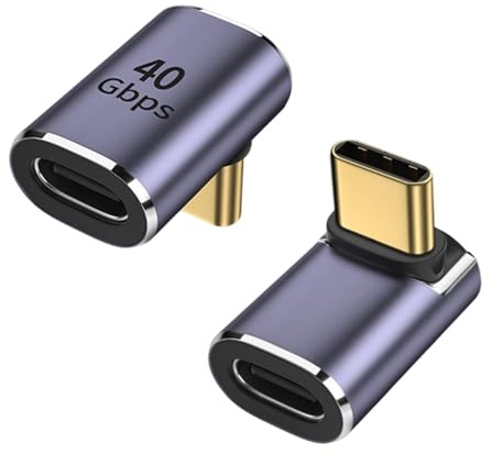 2 styck USB C-adapter 90 graders vinkel – USB-C-adapter 40Gbps hane till hona – USB 4.0 kompatibel 8K och snabb laddning PD 100W – vinkelrätt anslutning för MacBook, Samsung, tablett