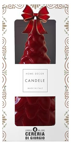 Cereria Di Giorgio - Candela Laccata a forma di Albero di Natale - Colore Bordeaux - Altezza 19 cm - Con Astuccio Decorato - Idea Regalo Artigianale - Christmas Collection