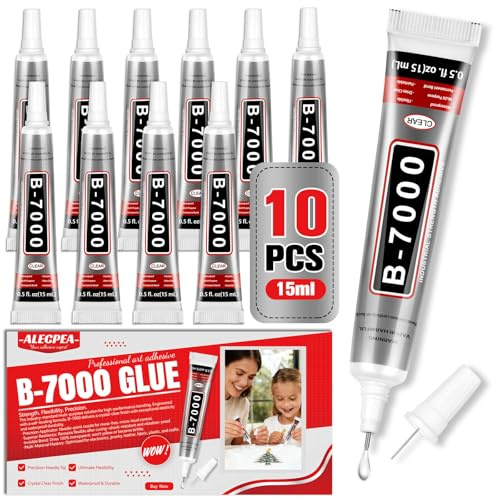 B-7000 Craft Glue for Jewelry Making - 15ml/0.5oz (10 Pack) - Multi-Function B-7000 Super Adhesive Glues Liquid Fusion Glue for Rhinestones Crafts, Clothes Shoes, Fabric, Jewelry Making, Cell Phones