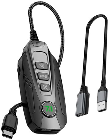 ZBIianxer Carte Son Externe USB, 7.1 canaux, Carte de Jeu pour Ordinateur Portable, Tablette avec deuxième Source Surround