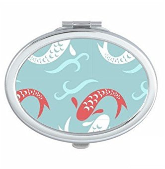 Japón cultura Cute azul estilo japonés Carp olas repetición Totem ilustración patrón Oval Compacto Maquillaje Espejo de bolsillo portátil cute pequeña mano espejos