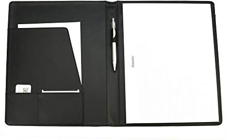ALASSIO 30181 Schreibmappe A4 BALACCO aus Polyester, Konferenzmappe in schwarz, Organisationsmappe ca. 31,5 x 25 x 2 cm, mit A4 Block, Visitenkartenfach und 1 Stiftschlaufe