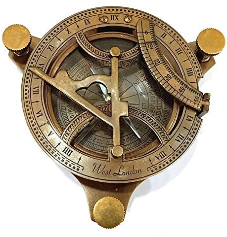 Antiker Messing-Sonnenuhr-Kompass, voll funktionsfähiger Kompass, nautischer Maritimer Vintage Antik-Kompass