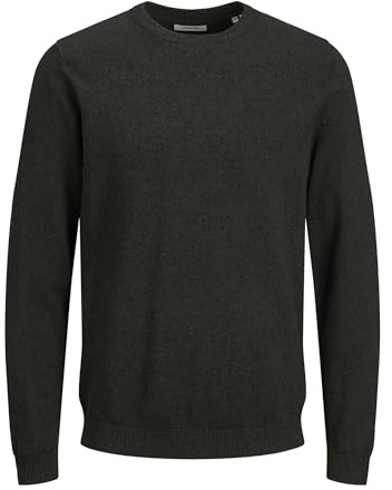 Jack & Jones stickad tröja för män med rund hals enfärgad stickad tröja med rund hals, Skogsnatt, L