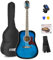MAX SoloJam Westerngitarre, Akustik Gitarre Set, Acoustic Guitar, Akustikgitarre 4/4 mit Tasche, Plektrum, Stimmgerät, Schultergurt und Stahlsaiten, Anfängergitarre in Blau