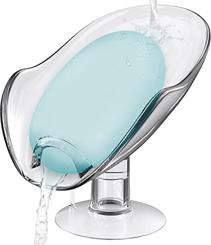 NPET Not Punched Self Draining Plastic Soap Dish Holder with Enlarged Suction Cup,Portable Soap Tray for Bathroom Shower, Kitchen Sink, Save Space and Soap (1, 1 Clear)