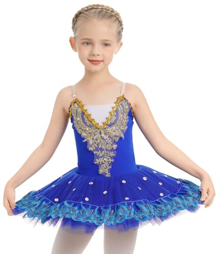 IBTOM CASTLE Fille sans Manches Robe Ballet Brodée de Plumes Justaucorps Gymnastique Patinage Ballet Tutu Costume de Danse Enfant Ballerina 4-14 Ans
