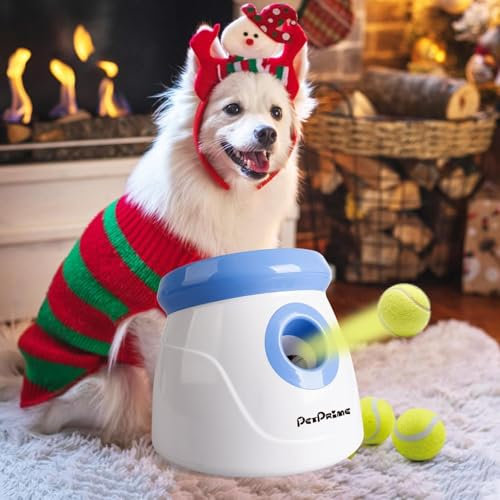 Pet Prime Automatischer Ballwerfer, Hunde Ball Interaktive Ballwurfmaschine 3 Tennisbälle Inklusive, für Kleine Hunde - Mini Style(White)