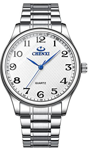 JewelryWe Herren Uhren Analog Quarz 30M Wasserdicht Armbanduhr Klassisch Einfach Edelstahl Armband Partner Freundschaft Uhr mit Digital Zifferblatt und Uhrenwerkzeug Weiß