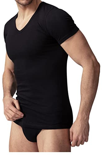 VP Pinuccio Venegoni Lot de 2 T-shirts Intime Homme Coton Col V Fabriqué en Italie T Shirt Blanc Noir Maillot Sous-vêtements Col V Manches Courtes Blanc et Noir Débardeur Sous-Vêtements Homme v