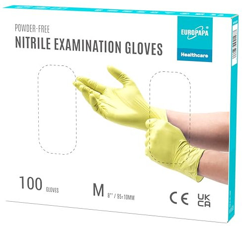 EUROPAPA® Lot de 100 gants jetables en nitrile - Non poudrés - Sans latex - Non stériles - Sans latex - Taille M - Jaune