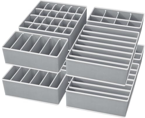 Yucch Juego de 8 Organizadores para Cajones, Organizadores de Ropa Interior Plegables, con Compartimentos para Sujetadores, Bragas, Calcetines y Corbatas, Ahorro de Espacio (Gris)